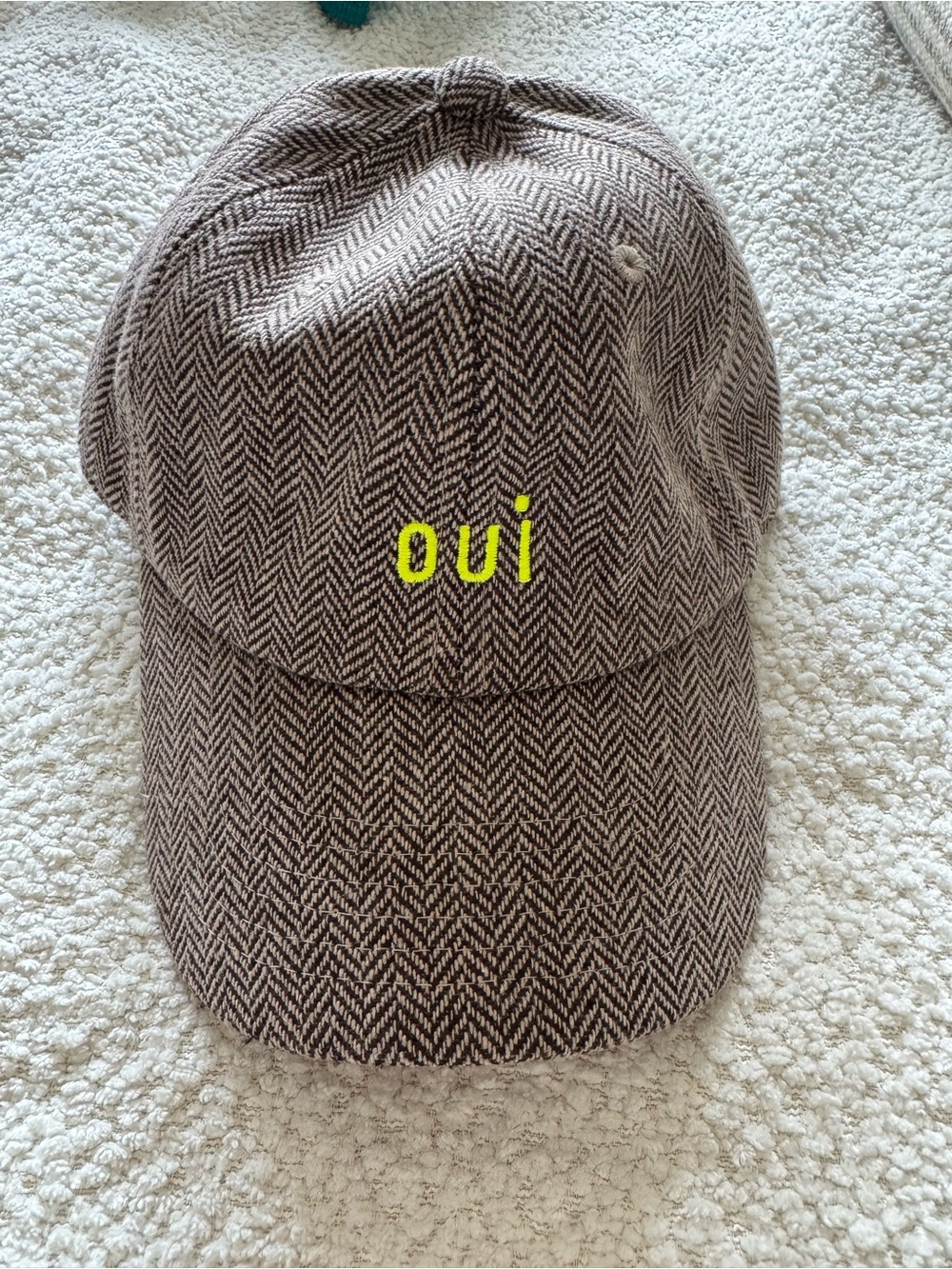 Clare V Oui Herringbone Baseball Cap - Brown/White with neon embroidery NWOT